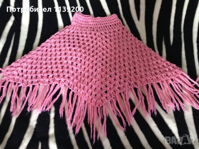 розово плетено пончо с ресни, снимка 2 - Детски пуловери и жилетки - 27139772