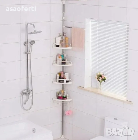 🛁 Ъглова Телескопична Етажерка за Баня – 4 Рафта, Регулируема Височина, Без Пробиване, снимка 10 - Други стоки за дома - 52646400