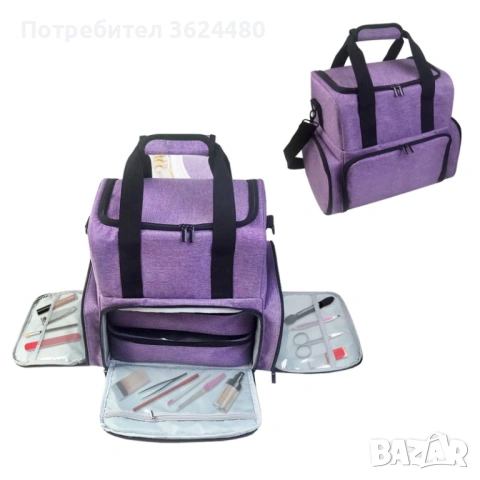 Лилав куфар за лакове за нокти и отделение за лампа за маникюр, снимка 3 - Продукти за маникюр - 53270755