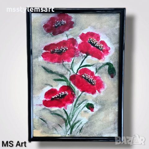 Мини картина с макове " Акварел , снимка 1