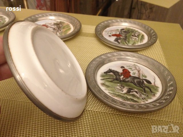 Нови! Старинни немски чинии ловна тематика рисуван порцелан и калай, чиния чинийки, снимка 11 - Антикварни и старинни предмети - 43170636