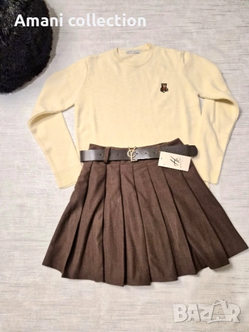 Плисирана пола от вълна с коланче, снимка 3 - Поли - 52308019