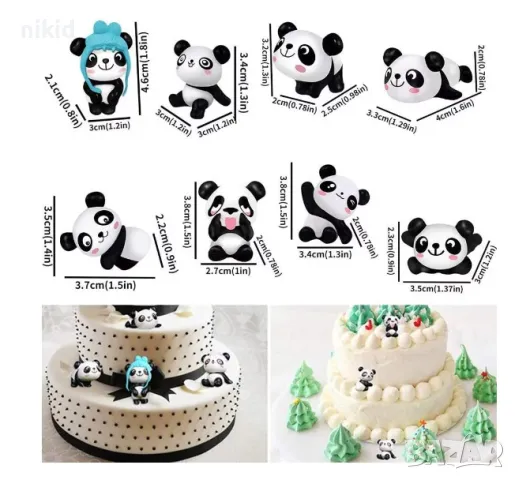 8 бр малки Панда Панди пластмасови PVC фигурки за игра и декорация торта топери фигурка, снимка 2 - Фигурки - 23256959