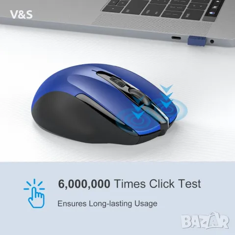 Tecknet M003 2.4G ергономична безжична мобилна оптична мишка с USB нано приемник (синя), снимка 11 - Клавиатури и мишки - 47780488