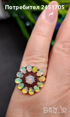 Сребърен пръстен 925 с натурални Огнени Опали, снимка 2 - Пръстени - 52661192