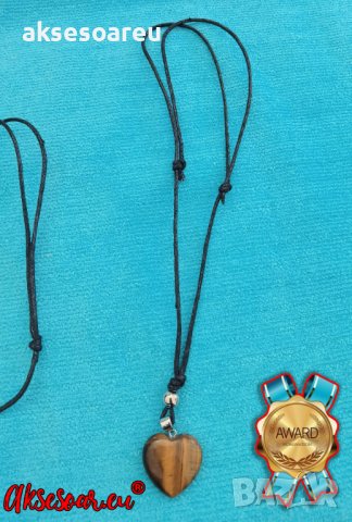 Ново колие каишка медальон с висулка любовно сърце от красив минерал тигрово око модни бижута за под, снимка 6 - Колиета, медальони, синджири - 38355347