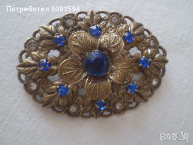 Стара Дамска Брошка със сини циркони, снимка 3 - Антикварни и старинни предмети - 37332070
