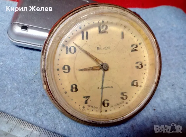 SLAVA 11 JEWELS MADE in USSR Стар КОЛЕКЦИОНЕРСКИ РУСКИ МЕХАНИЧЕН БУДИЛНИК СЛАВА 44033, снимка 2 - Антикварни и старинни предмети - 47695129