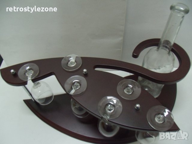 № 002 поставка за чаши и бутилка  - комплект - 6 броя стъклени чаши , стъклена бутилка и поставка   