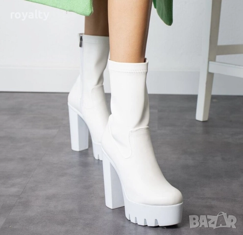 Боти на ток - бяла кожа - NA7, снимка 2 - Дамски боти - 48086021