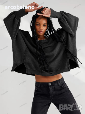 Свободен дамски суичър тип пачуърк с обло деколте, 5цвята , снимка 3 - Суичъри - 44867827