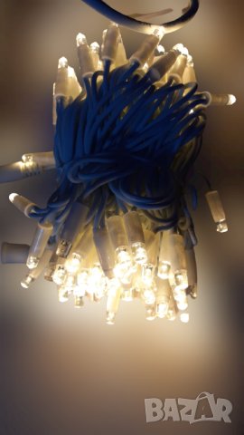 ✨ LED лампички тип верига със син кабел и топло бяла светлина, снимка 2 - Лед осветление - 42978164