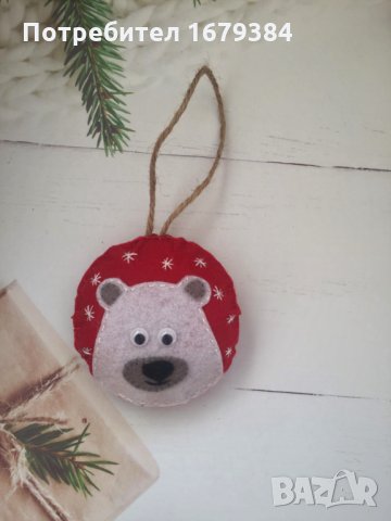 Коледна декорация / Коледни играчки за елха от филц ръчна изработка мече , снимка 4 - Декорация за дома - 34299664