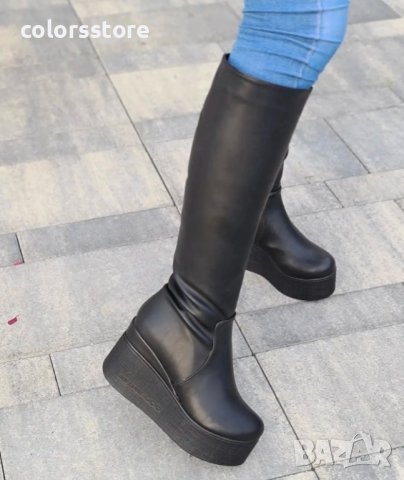 Ботуши на платформа - черна кожа с черно ходило - 136K