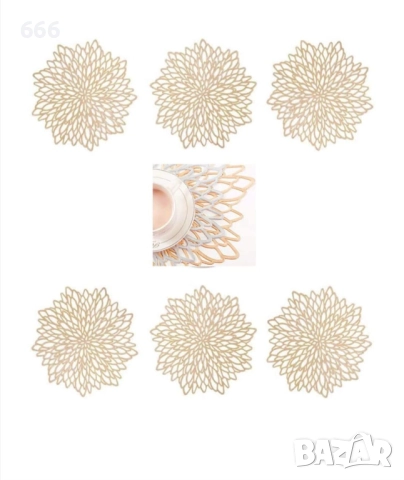 Комплект от 6 кръгли PVC плочки, златни, 38x38 см, термоустойчиви, лесни за почистване, снимка 2 - Други стоки за дома - 52579015