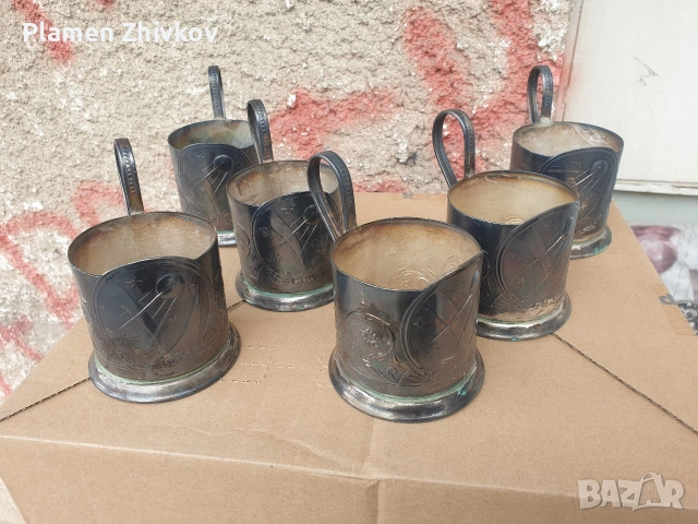 Шест броя дебело посребрени подстаканици - СССР на тема Спутник