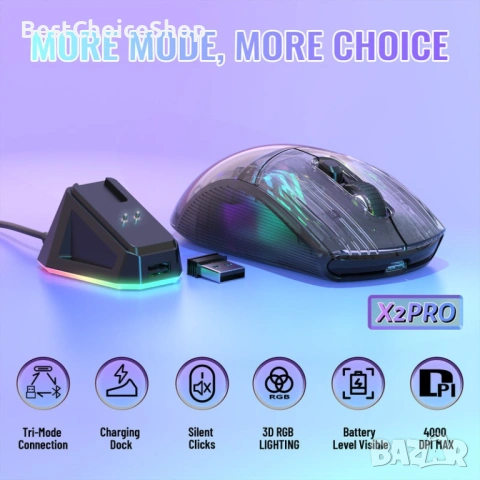 Гейминг безжична мишка ATTACK SHARK X2 Pro с зарядна станция, снимка 8 - Клавиатури и мишки - 53365605