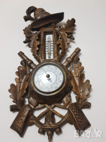 Стар резбован барометър и термометър от около 1890година, снимка 8 - Антикварни и старинни предмети - 53603966
