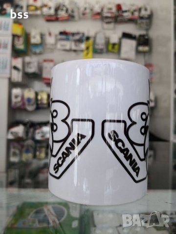 Бяла порцеланова чаша с логото на Скания / Scania, снимка 2 - Чаши - 32396212