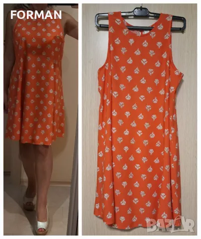 ТЪНИЧКА и ЛЕКА рокля в цвят оранжев корал на бели цветчета, снимка 1