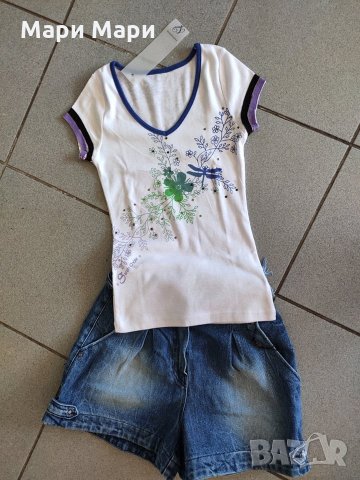 Блуза с нежни цветя и дискретни камъчета, снимка 8 - Тениски - 28446653