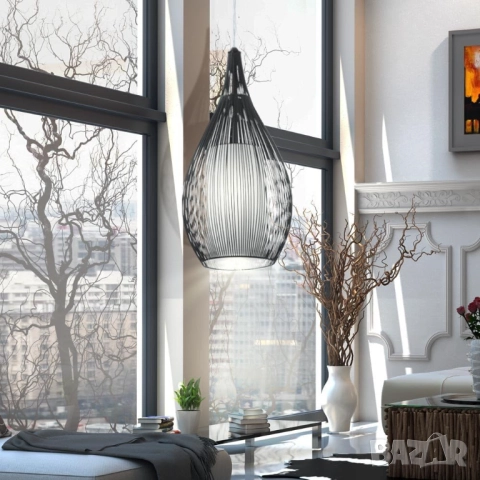 EGLO Razoni Pendant Lamp – Висяща Черна Лампа от Стомана и Сатенено Стъкло, E27, Пендел!, снимка 2 - Лампи за таван - 52123448