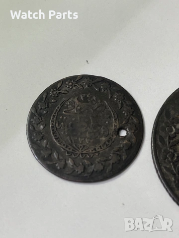 две османски сребърни монети 1 куруш и 5 куруш 1223 година , снимка 3 - Нумизматика и бонистика - 53286706