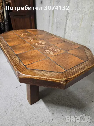 Масивна дъбова холна маса с плочки, снимка 4 - Маси - 48071048