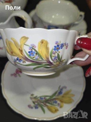 Сервиз за чай "Цветни букети" Meissen, 1930 г., снимка 8 - Антикварни и старинни предмети - 52211286
