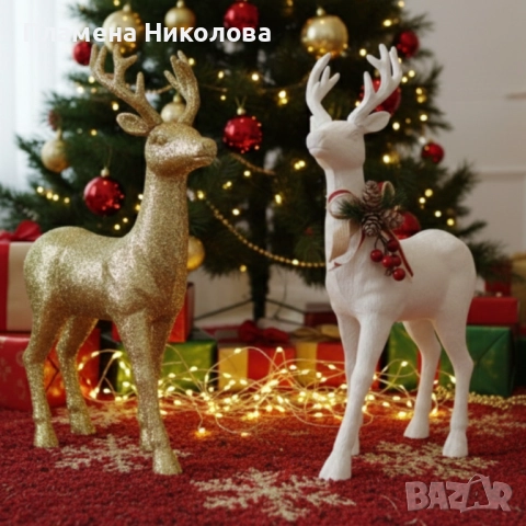 Декоративен Коледен eлен – Златист или бял, с празнични детайли, снимка 4 - Декорация за дома - 52658875