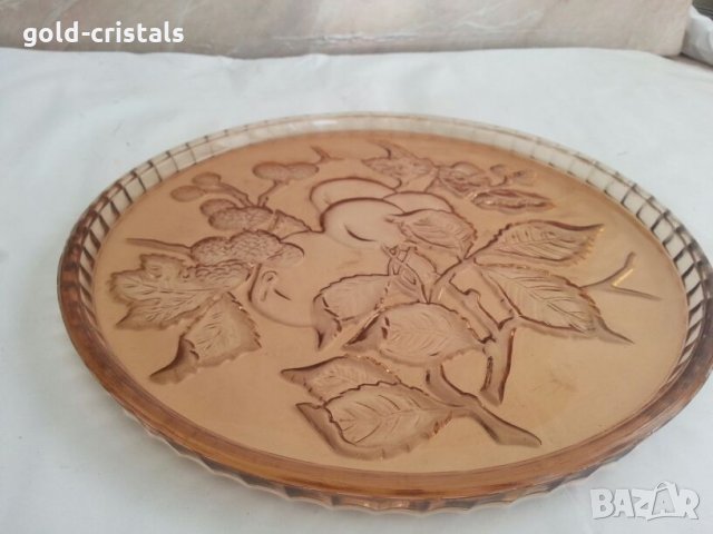 Старо стъклено плато чиния поднос, снимка 5 - Антикварни и старинни предмети - 26636894