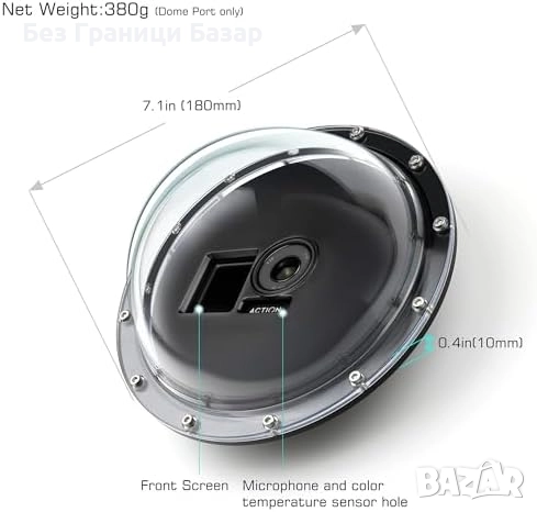 Нов 6" Подводен Купол за камера DJI Osmo Action 3/4/5 + Селфи Удължител, снимка 2 - Чанти, стативи, аксесоари - 51495688