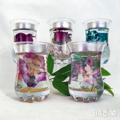 Стъклени свещници /преспапиета с хербарий, снимка 2 - Декорация за дома - 50174551