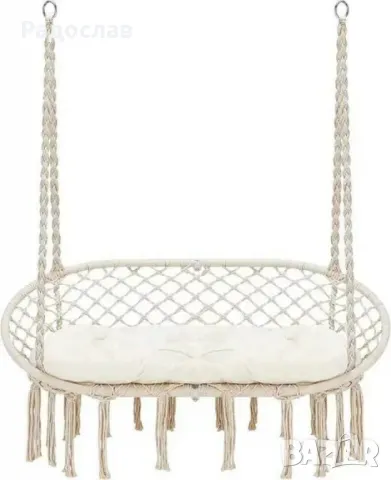 Двойна бежова градинска люлка за двама с възглавници, снимка 1