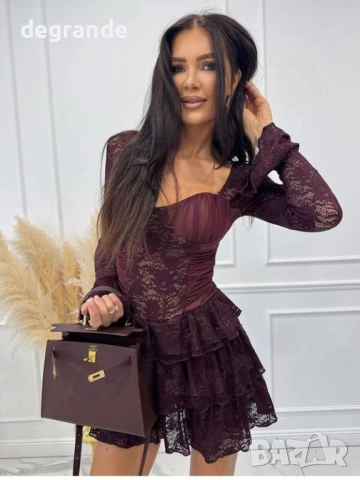 Дантелена дамска рокля налична в Бордо Черно и Бяло, снимка 3 - Рокли - 52622302