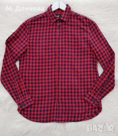 Мъжка карирана риза H&M размер S , снимка 5 - Ризи - 43137902
