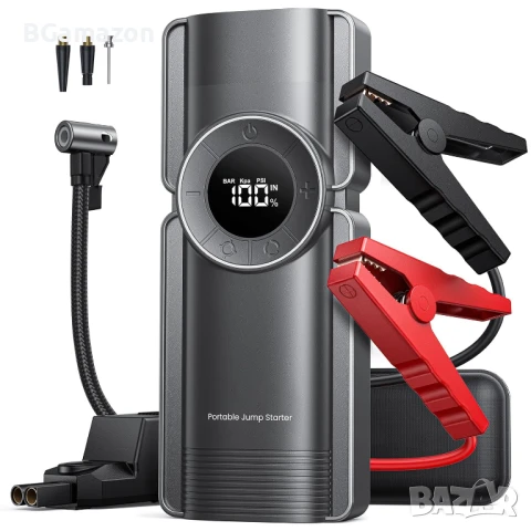 Нов джъмп стартер 4-в-1 20000mAh / 3000A бустер за акумулатор с въздушен компресор 150 PSI..., снимка 1