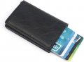Кожен портфейл с държач за кредитни карти от алуминий с RFID защита - Черен, снимка 1 - Портфейли, портмонета - 39781440