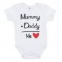 Памучно бебешко боди Mummy +daddy, За момче,  0 - 3 месеца, Бяло, снимка 1