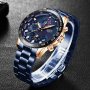 Lige Gold Blue 9982 Луксозен мъжки кварцов часовник с метална верижка, снимка 2
