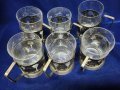 подстакани - комплект 6 броя, мод. Латы ( Броня), мелхиор, посребрени+ стъкл.чаши+ захарница от СССР, снимка 2
