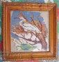  Птица бродиран гоблен с красива рамка - дърворезба, снимка 1 - Гоблени - 28885706