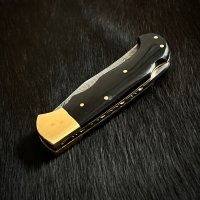 Сгъваем ловен нож (дамаска стомана, биволски рог), снимка 3 - Ножове - 39456146