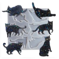 6 пози котка коте котки силиконов молд форма фондан смола шоколад гипс декор украса, снимка 1 - Форми - 43995061