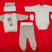 Памучен бебешки комплект за новородено 5 части в цвят екрю и кафяво марка Lafel , снимка 4 - Комплекти за бебе - 32864743