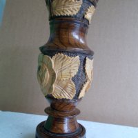 Дървена ваза с инкрустация (дърворезба), снимка 4 - Декорация за дома - 33139227