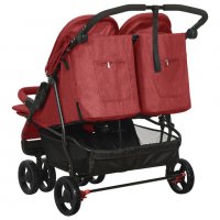 Количка за близнаци, червена, стомана, снимка 6 - Детски колички - 38087944