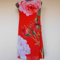 Червена рокля с флорални мотиви, снимка 4 - Рокли - 31130910