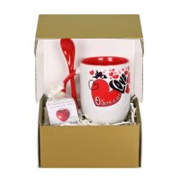 Подаръчен комплект "Обичам те" с чаша, лъжичка и чаена свещ с изображение, снимка 1 - Декорация за дома - 43833667