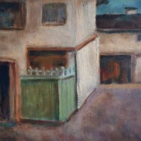 СТОЯН МИТОВ 1895 -1977 Пейзаж селска улица и къщи маслени бои, снимка 4 - Картини - 39333971